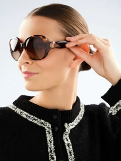 Okulary przeciwsłoneczne damskie, okrągłe, brązowe