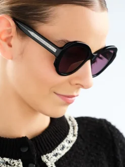 Okulary przeciwsłoneczne damskie, okrągłe, czarne
