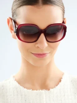Okulary przeciwsłoneczne damskie, okrągłe, bordowe