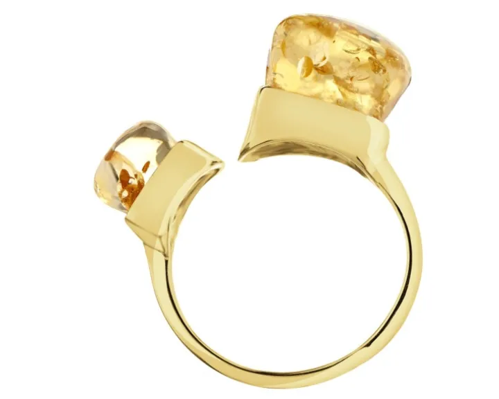 Pierścionek srebrny z bursztynem - kwadraty