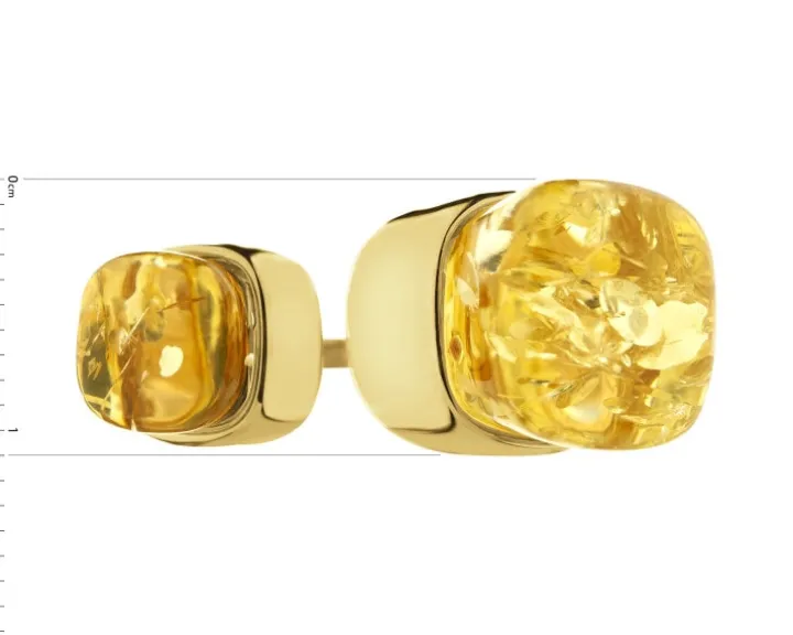 Pierścionek srebrny z bursztynem - kwadraty