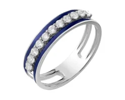 Pierścionek srebrny z cyrkoniami i emalią