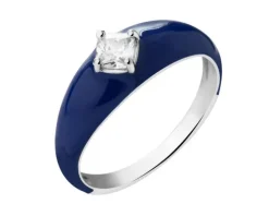 Pierścionek srebrny z cyrkonią i emalią