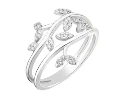 Pierścionek srebrny z cyrkoniami - liście