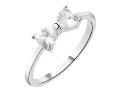 Pierścionek srebrny z cyrkoniami - kokardka, serca