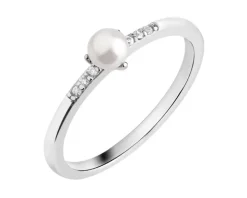 Pierścionek srebrny z perłą i cyrkoniami