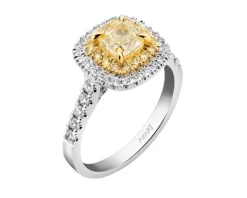 Pierścionek z białego i żółtego złota z diamentami - VS1/Fancy Light Yellow - 1,55 ct - próba 750