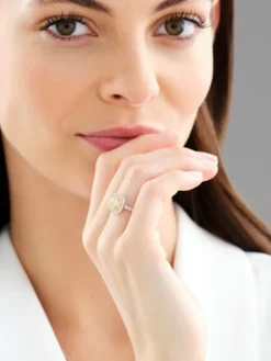 Pierścionek z białego i żółtego złota z diamentami - VS1/Fancy Light Yellow - 1,55 ct - próba 750