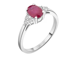Pierścionek z białego złota z brylantami i rubinem - próba 585