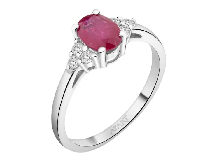 Pierścionek z białego złota z brylantami i rubinem - próba 585