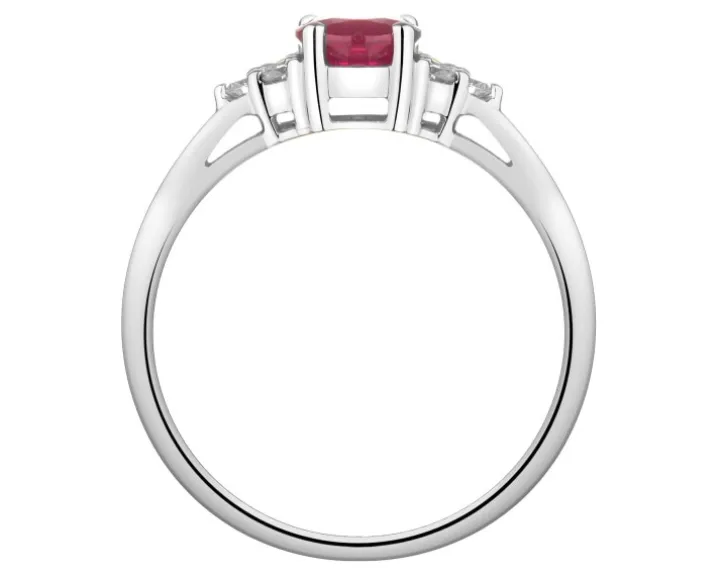 Pierścionek z białego złota z brylantami i rubinem - próba 585