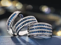 Pierścionek z białego złota z diamentami i szafirami - próba 585