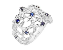 Pierścionek z białego złota z brylantami i szafirami - próba 585