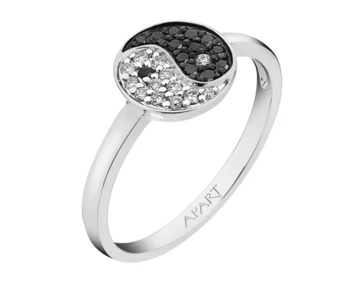 Pierścionek z białego złota z brylantami - yin yang - 0,16 ct - próba 585