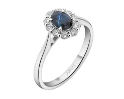 Pierścionek z białego złota z brylantami i szafirem - próba 750