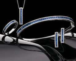 Pierścionek z białego złota z brylantami i szafirami - próba 585