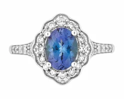 Pierścionek z białego złota z brylantami i tanzanitem - próba 585