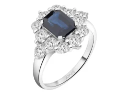 Pierścionek z białego złota z brylantami i szafirem - próba 585