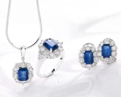 Pierścionek z białego złota z brylantami i szafirem - próba 585