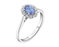 Pierścionek z białego złota z brylantami i tanzanitem - próba 585