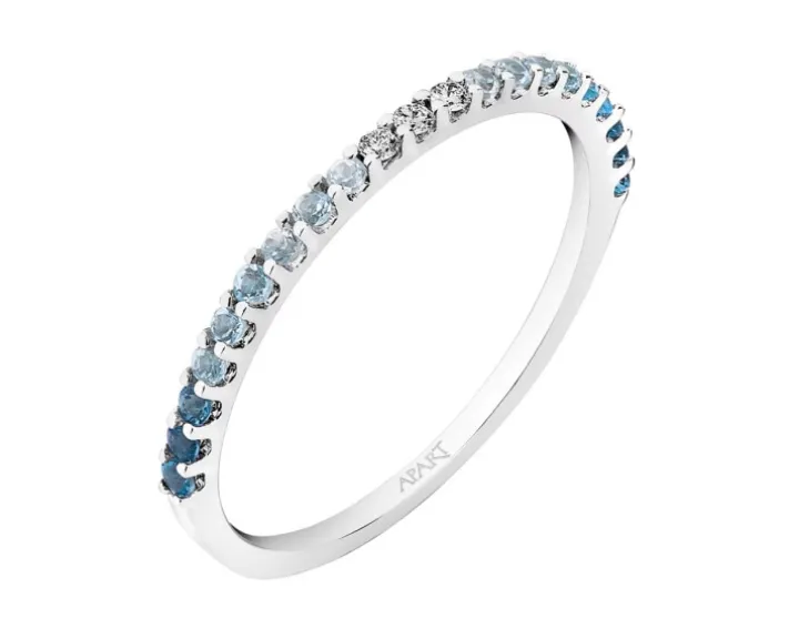 Pierścionek z białego złota z brylantami i topazami - próba 375