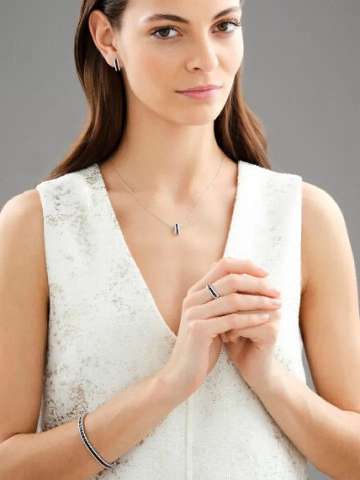 Pierścionek z białego złota z brylantami i szafirami - próba 585