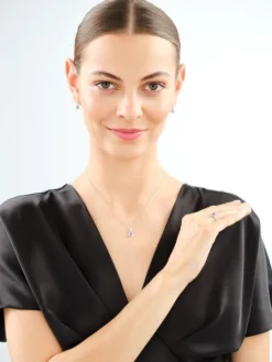 Pierścionek z białego złota z brylantami i tanzanitem - próba 585