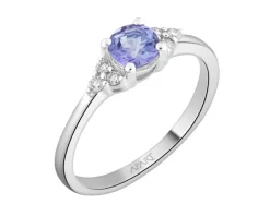 Pierścionek z białego złota z brylantami i tanzanitem - próba 585