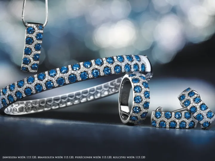 Pierścionek z białego złota z brylantami i szafirami - próba 585