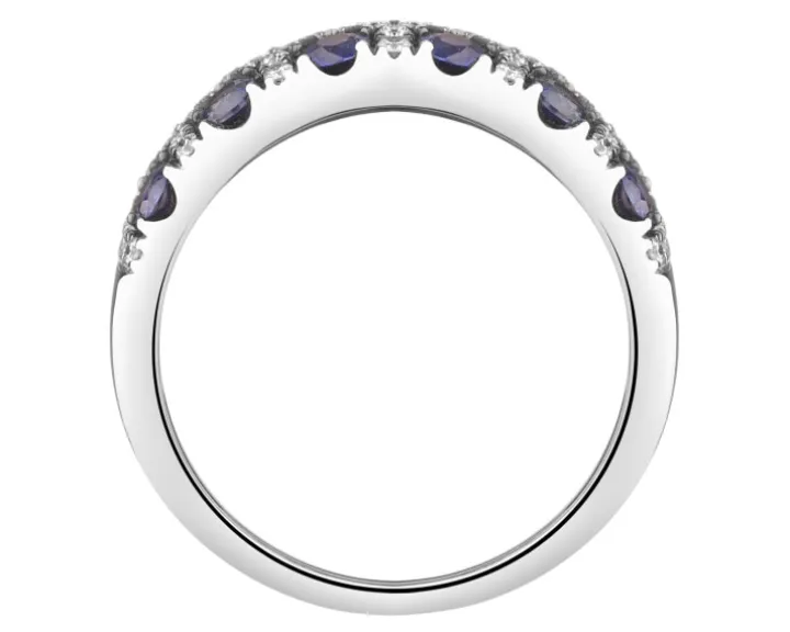 Pierścionek z białego złota z brylantami i szafirami - próba 585