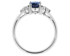 Pierścionek z białego złota z brylantami i szafirem - próba 585