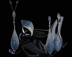 Pierścionek z białego złota z brylantami i szafirami - próba 585