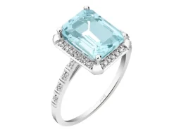 Pierścionek z białego złota z diamentami i topazem Sky Blue - próba 585