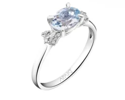 Pierścionek z białego złota z diamentami i akwamarynem - próba 585