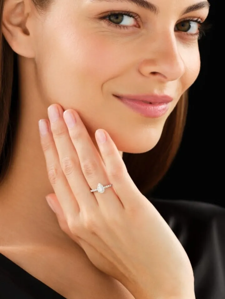 Pierścionek z białego złota z diamentami - SI2/H - 0,61 ct - próba 585