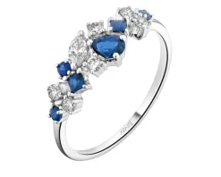 Pierścionek z białego złota z diamentami i szafirami - próba 585