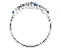 Pierścionek z białego złota z diamentami i szafirami - próba 585