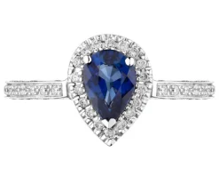 Pierścionek z białego złota z brylantami i szafirem - próba 585