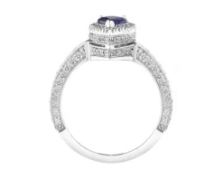 Pierścionek z białego złota z brylantami i szafirem - próba 585