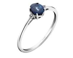 Pierścionek z białego złota z diamentami i szafirem - próba 585