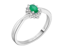 Pierścionek z białego złota z brylantami i szmaragdem - próba 585