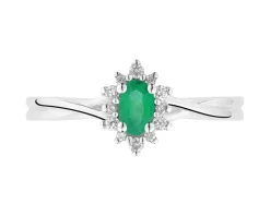 Pierścionek z białego złota z brylantami i szmaragdem - próba 585