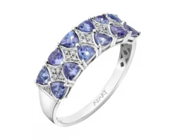 Pierścionek z białego złota z diamentami i tanzanitami - próba 585