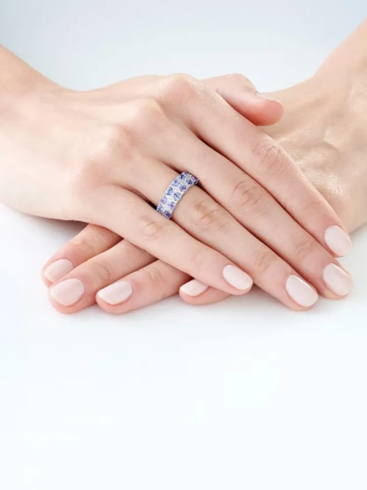 Pierścionek z białego złota z diamentami i tanzanitami - próba 585