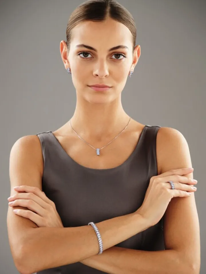 Pierścionek z białego złota z diamentami i tanzanitami - próba 585