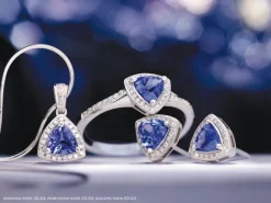 Pierścionek z białego złota z brylantami i tanzanitem - próba 585