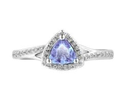 Pierścionek z białego złota z brylantami i tanzanitem - próba 585