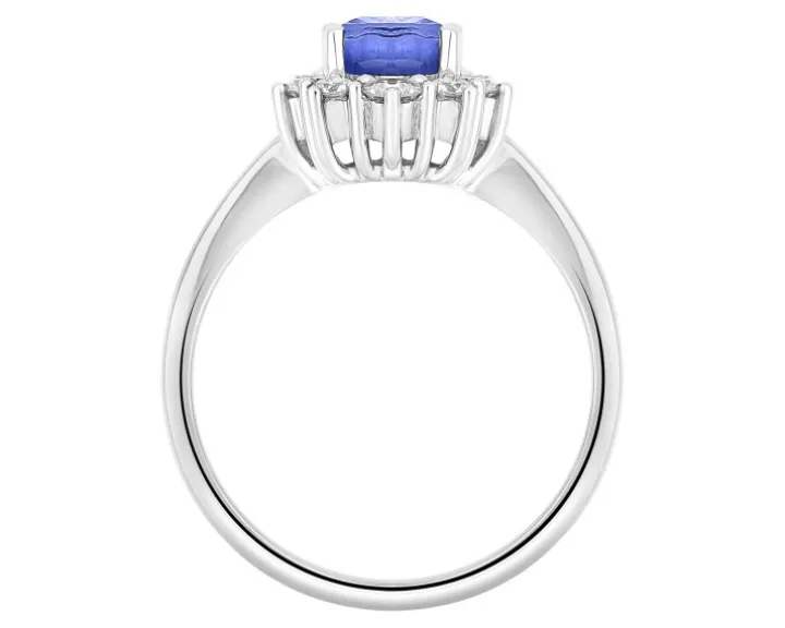 Pierścionek z białego złota z brylantami i tanzanitem - próba 585
