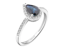 Pierścionek z białego złota z brylantami i szafirem - próba 585