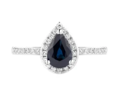 Pierścionek z białego złota z brylantami i szafirem - próba 585